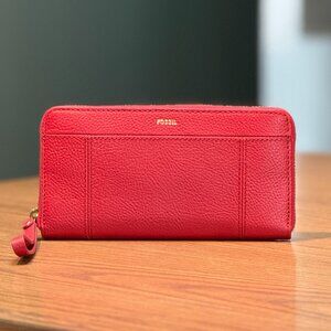 Fossil Jori Zip Clutch Wallet/Wristlet - Red Leather - NWT